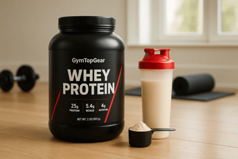 Whey protein is a must-have for muscle gain in your home gym setup.