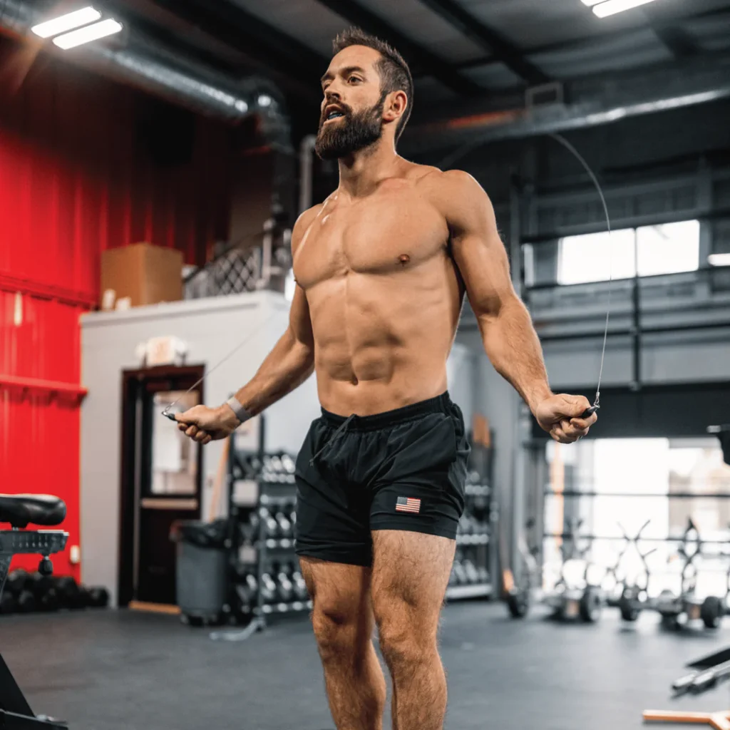Athlete jumping rope during intense workout