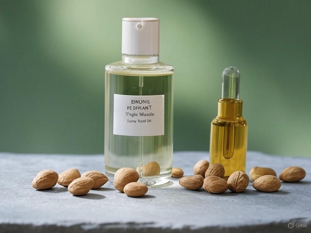 Drunk Elephant Virgin Marula Facial Oil, ideal for natural skincare for sensitive skin, on a stone surface with marula nuts.